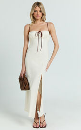Gwen Midi Dress - Strapped Ruched Bodice Bias Dress in Cream | Showpo EU