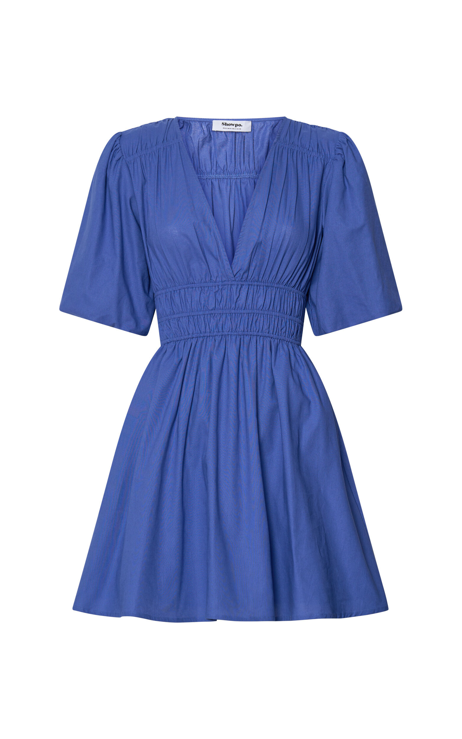 Francesca V Neck Puff Sleeves Mini Dress in Cornflower Blue | Showpo USA