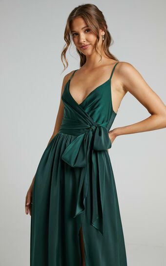 Revolve Around Me Midi Dress - V Neck Wrap Dress in Emerald