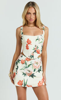 Tracey Top - Paneled Front Lace Back Corset Top in Rustic Floral