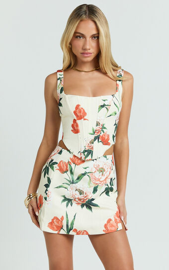 Tracey Top - Paneled Front Lace Back Corset Top in Rustic Floral