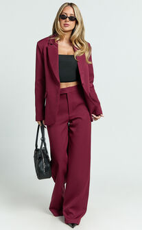 Selena Pants - High Waisted Wide Leg Tailored Pants in Wine