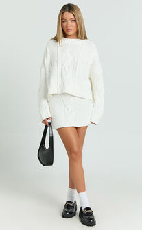 Marge Jumper- Oversized Cable Knit Crew Neck Jumper in White
