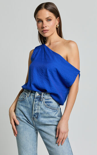 Mabel Bodysuit - Asymmetrical Neckline One Shoulder in Cobalt Blue