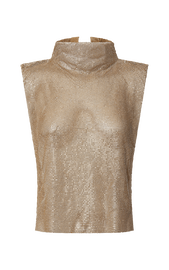 Dalena Top - Sleeveless High Neck Mesh Chainmail Top in Gold | Showpo USA