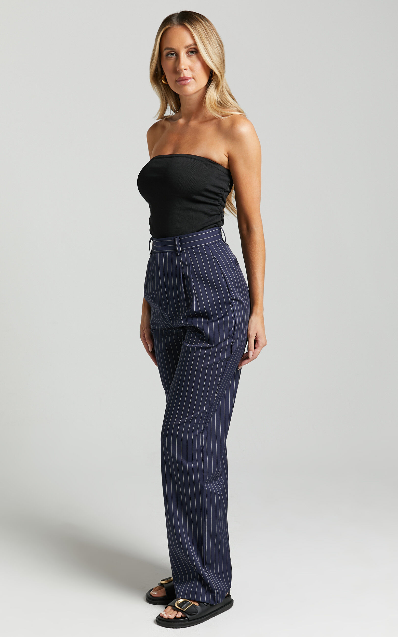 Navy and white striped pants hot sale