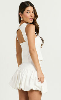 Abellina Top - Square Neck Open Back Button Down Fitted Top in White