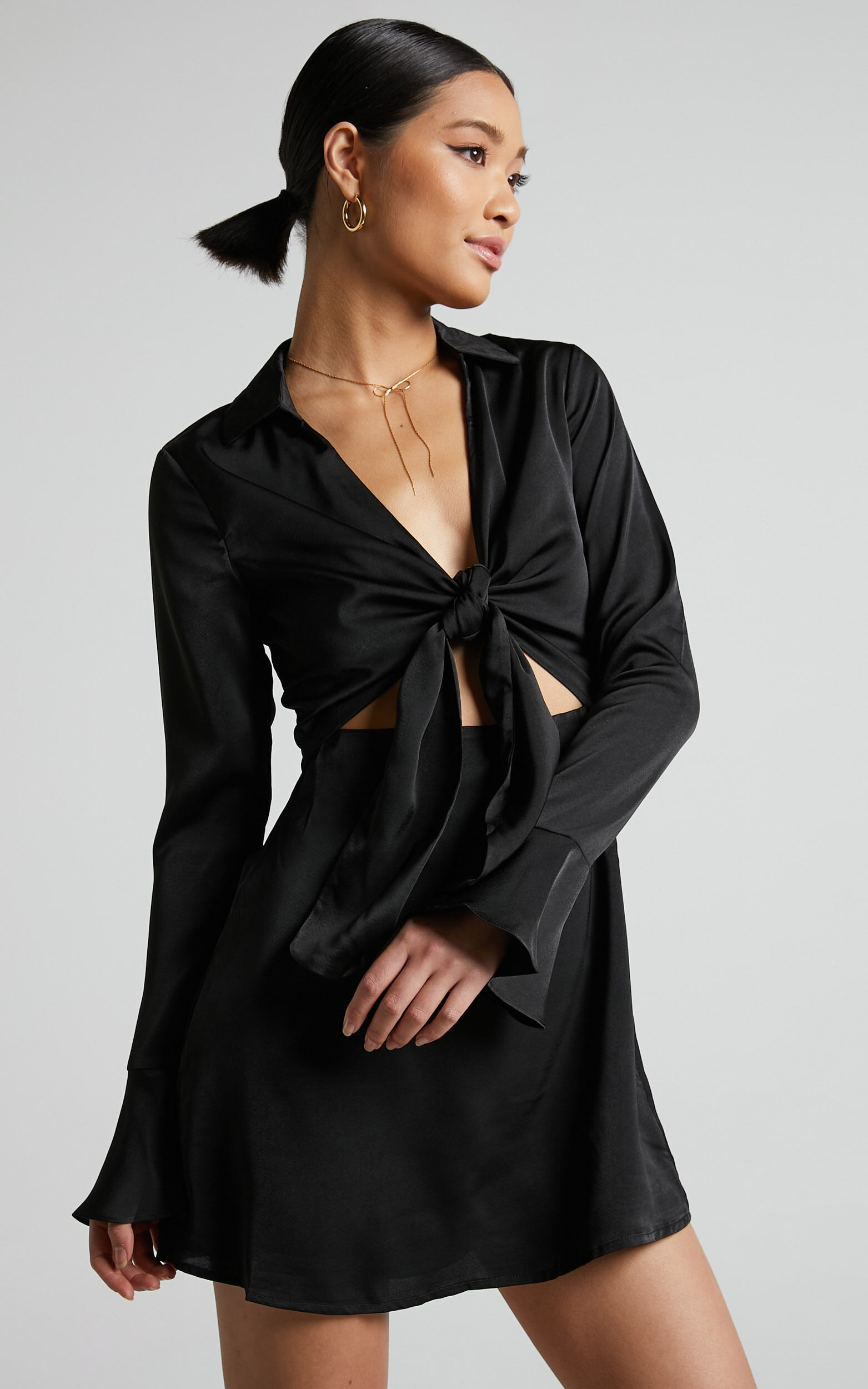 Front tie black dress sale