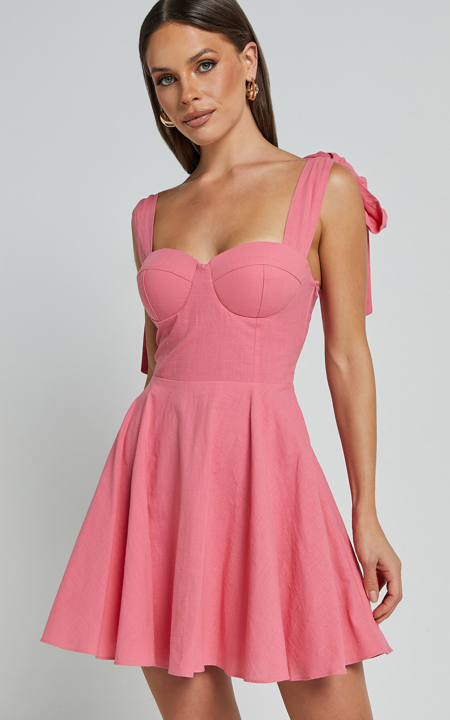 Girley Mini Dress - Bow Strap Dress in Coral | Showpo USA