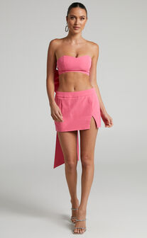 Shaima Mini Skirt - Split Low Rise Micro Skirt in Pink