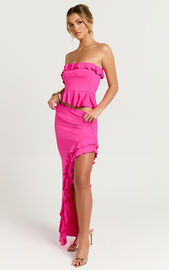 Tess Two Piece Set - Jersey Asymmetric Ruffle Strapless Top And Midi ...