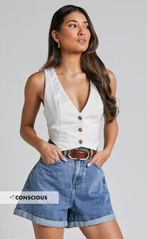 Cristiana Shorts - High Waisted Cuffed Denim in Blue