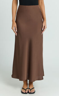 Amari Maxi Skirt - High Waisted Bias Cut Skirt in Chocolate
