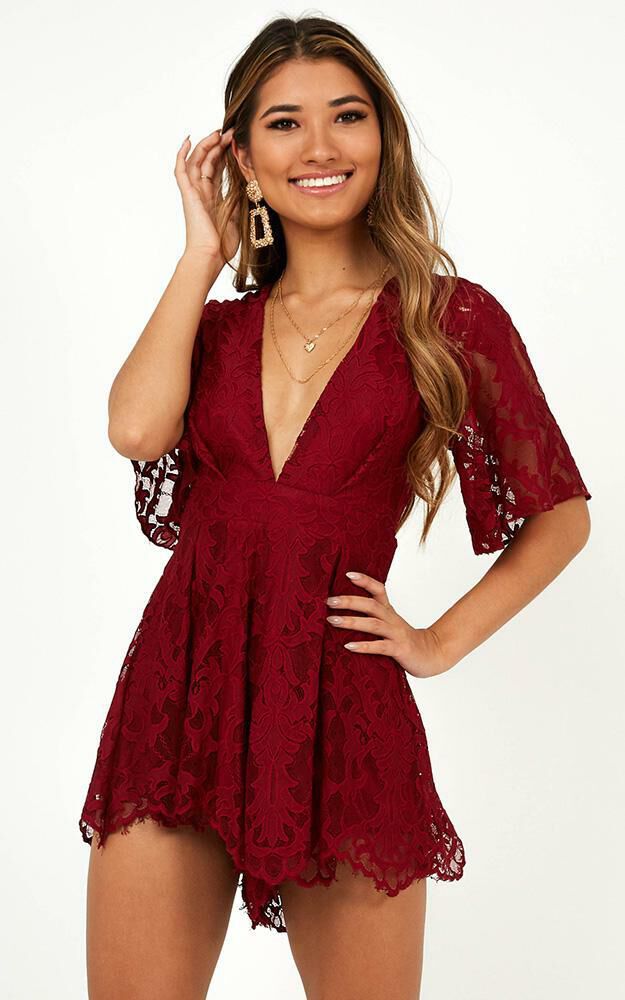 Break the Bar playsuit in wine lace