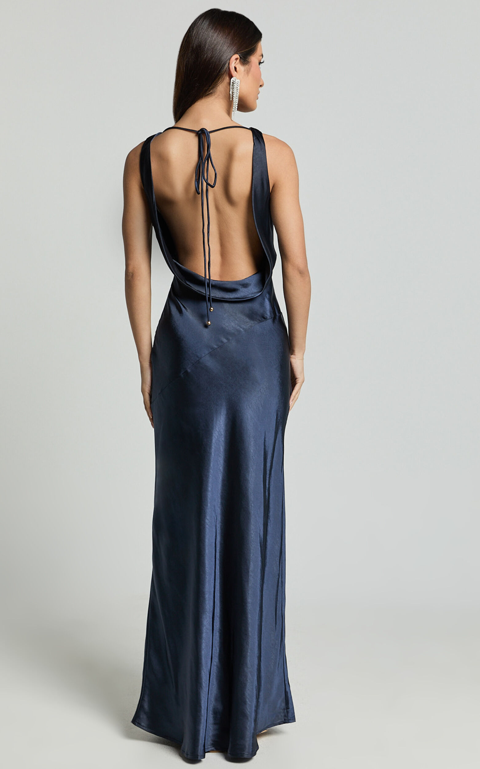 Navy satin long dress hot sale