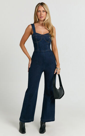 Avie Jumpsuit - Denim Fitted Jumpsuit in Indigo