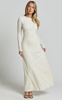 Kylie Maxi Dress - Long Sleeve Low Back Dress in Cream