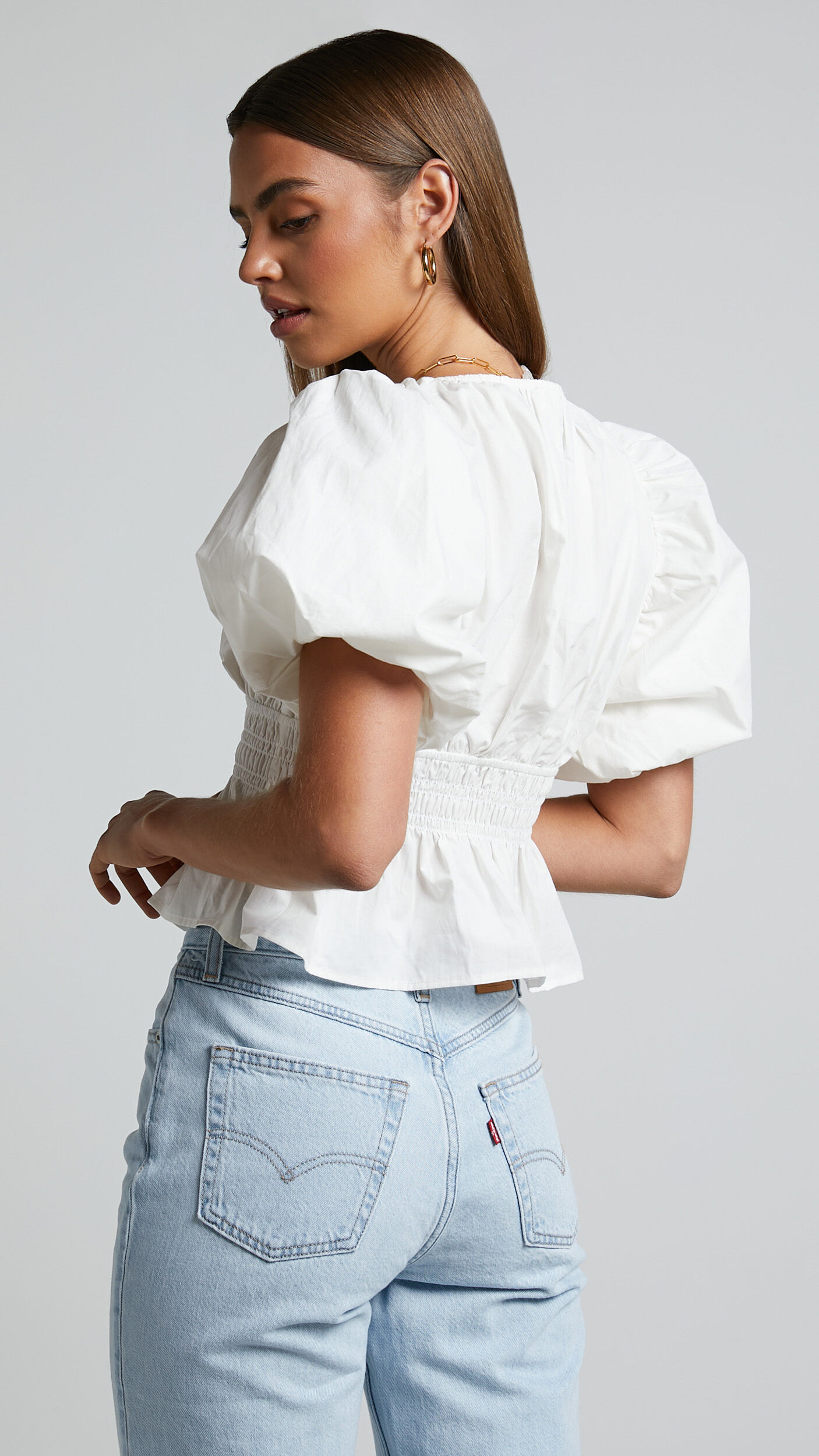Mesh puff clearance sleeve top white