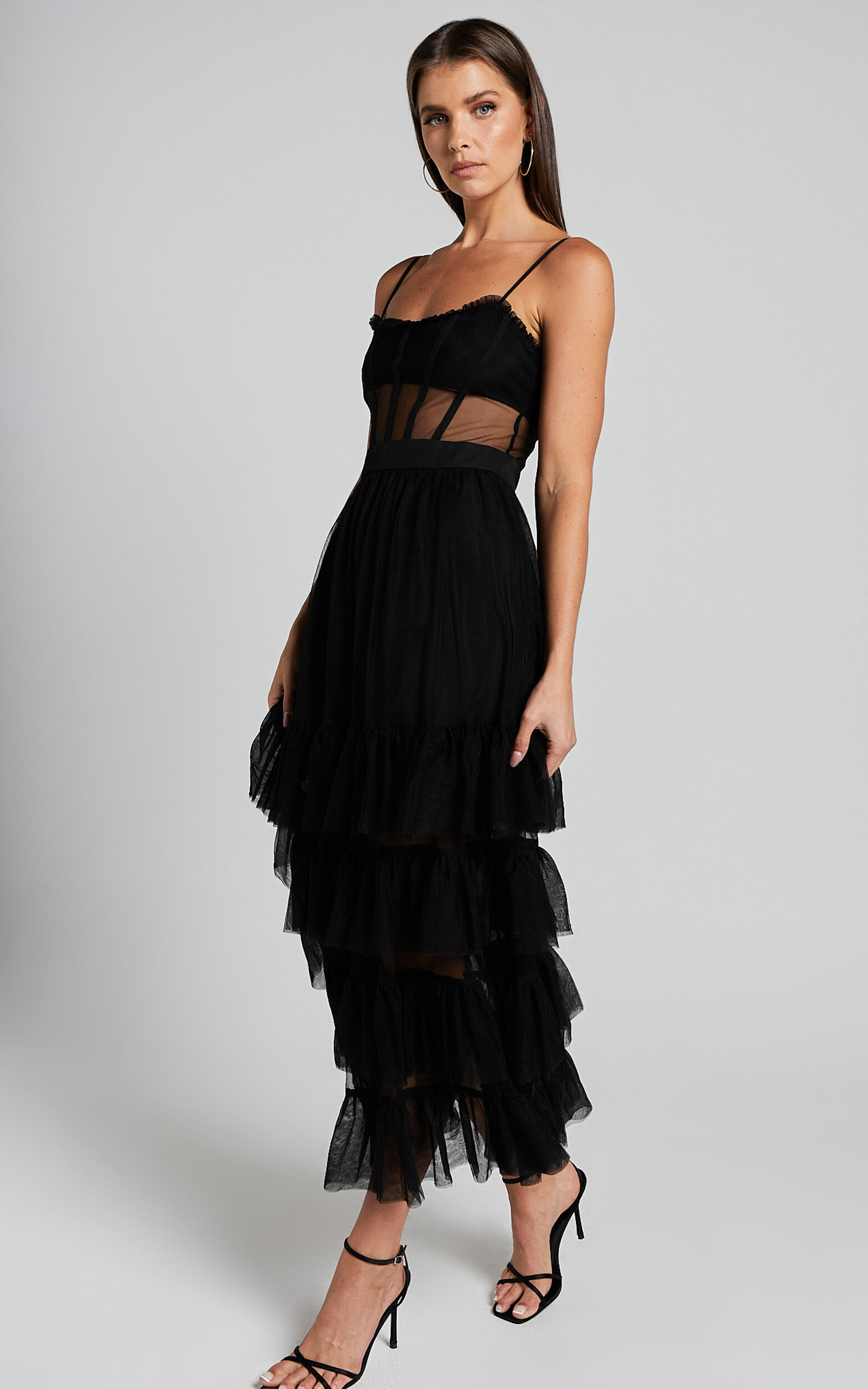 Evelynn Maxi Dress - Sweetheart Corset Bodice Fit & Flare Tiered in ...