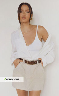 Dream Linen Blend Skort - High Waisted A Line Skort in Natural