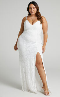 Always Extra Maxi Dress - Thigh Split Dress in White Lace