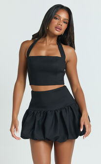 Abellina Top - Wide Neck Halter Crop Top in Black