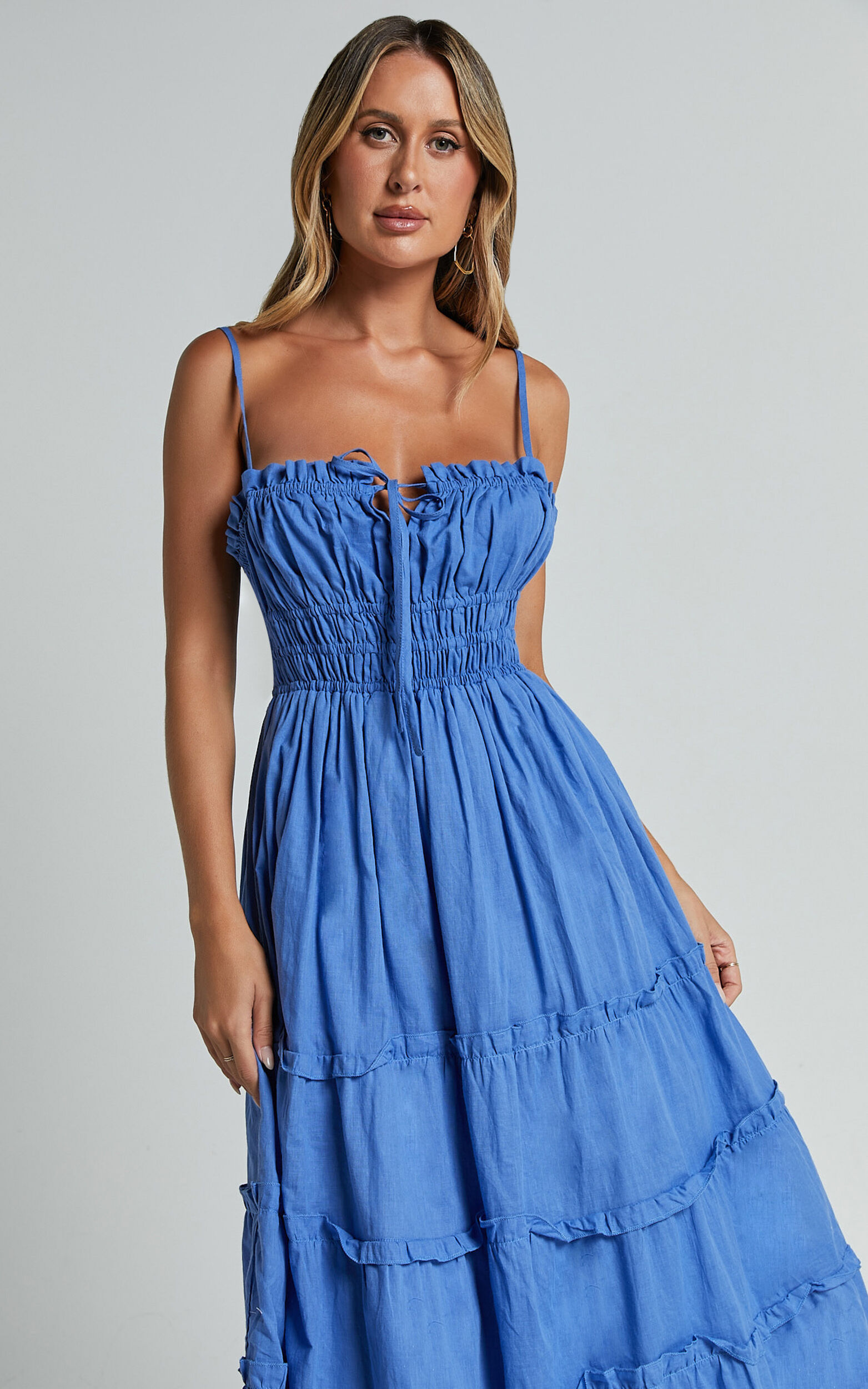 Blue tie front dress best sale