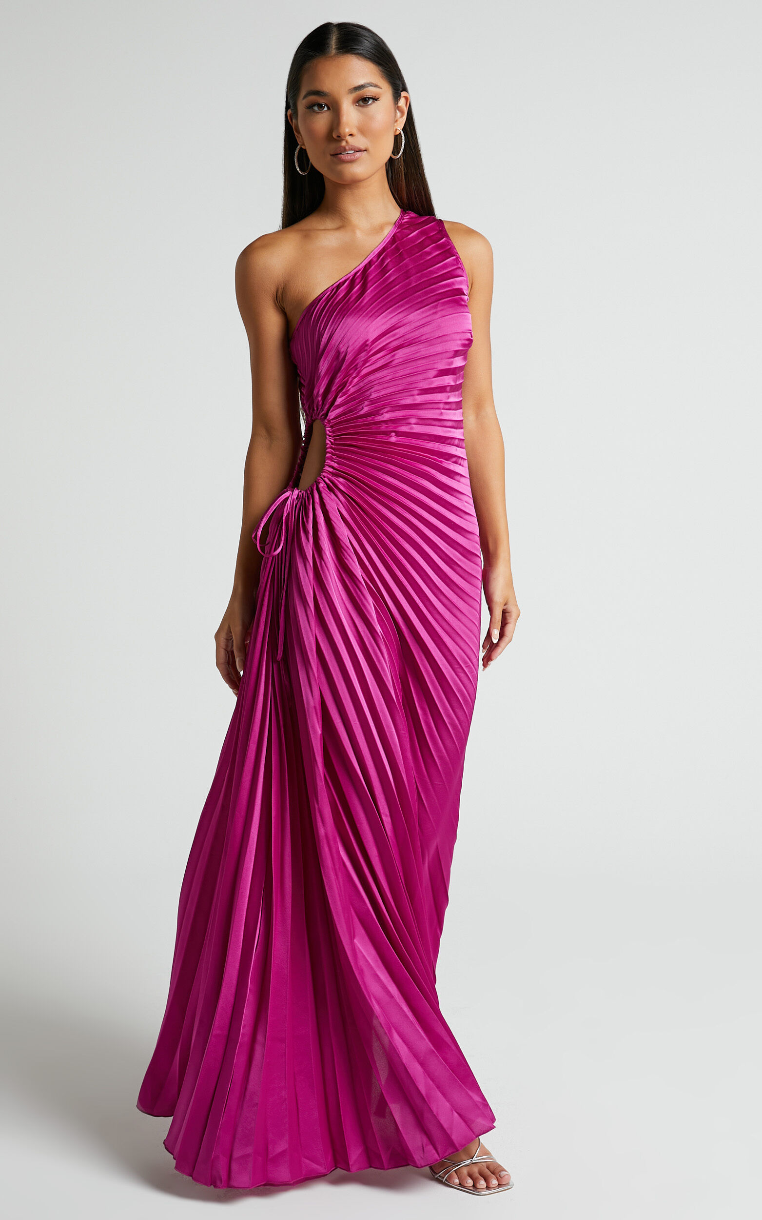 Kitsune Maxi Dress - One Shoulder Cut Out Dress in Pink - 06, PRP1