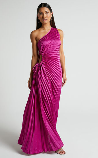 Kitsune Maxi Dress - One Shoulder Cut Out Dress in Pink