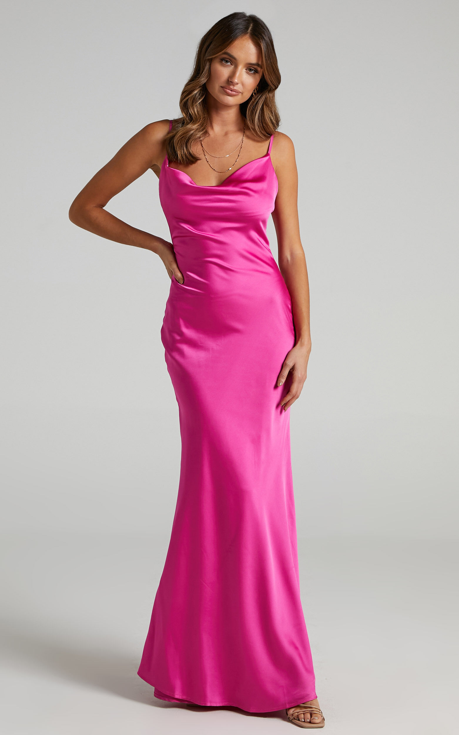 Hot pink satin slip dress cheap