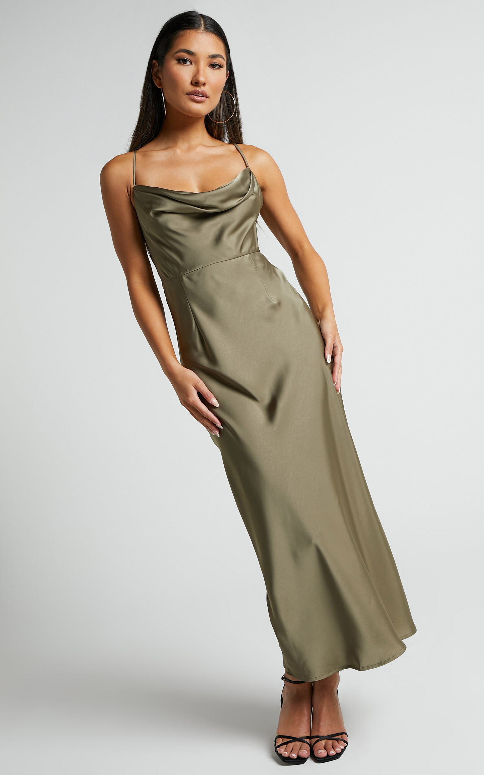 Khaki green slip dress top