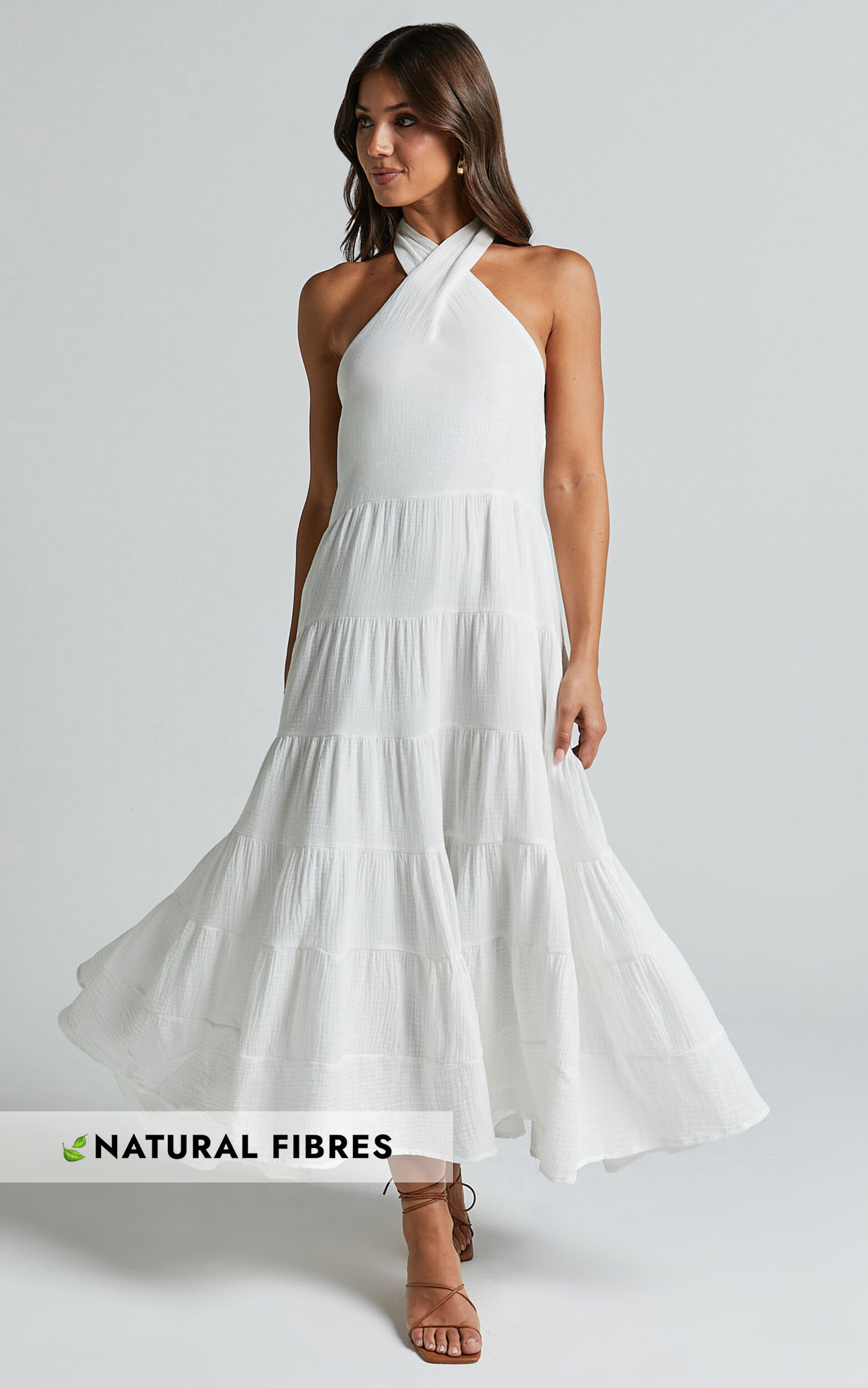 Jodilou Midi Dress - Halter Tiered Dress in White - 12, WHT1