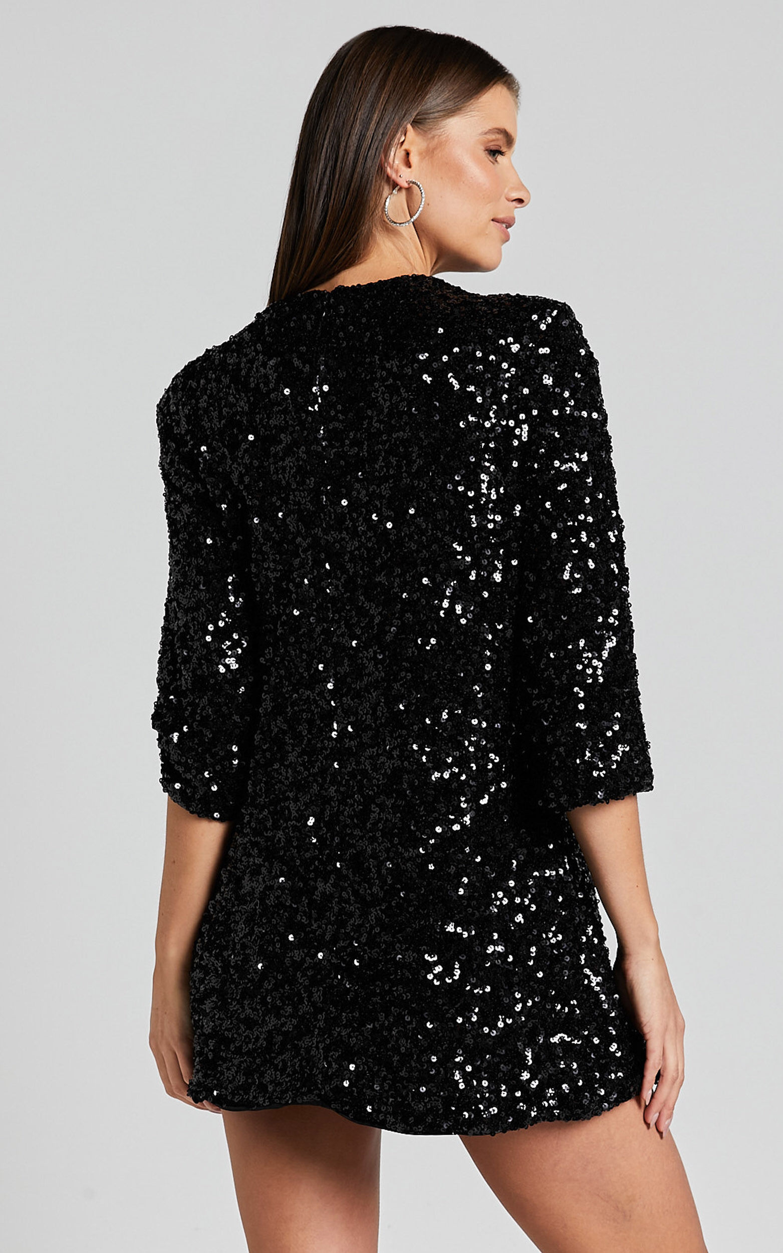 Freyana black sequin detail long sleeve mini dress 2025