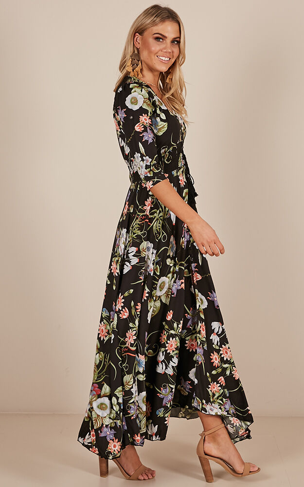Lone Traveller Maxi Dress In Black Floral Showpo