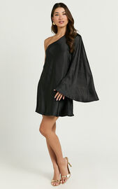 Karla Mini Dress - One Shoulder Long Sleeve Dress in Black | Showpo USA