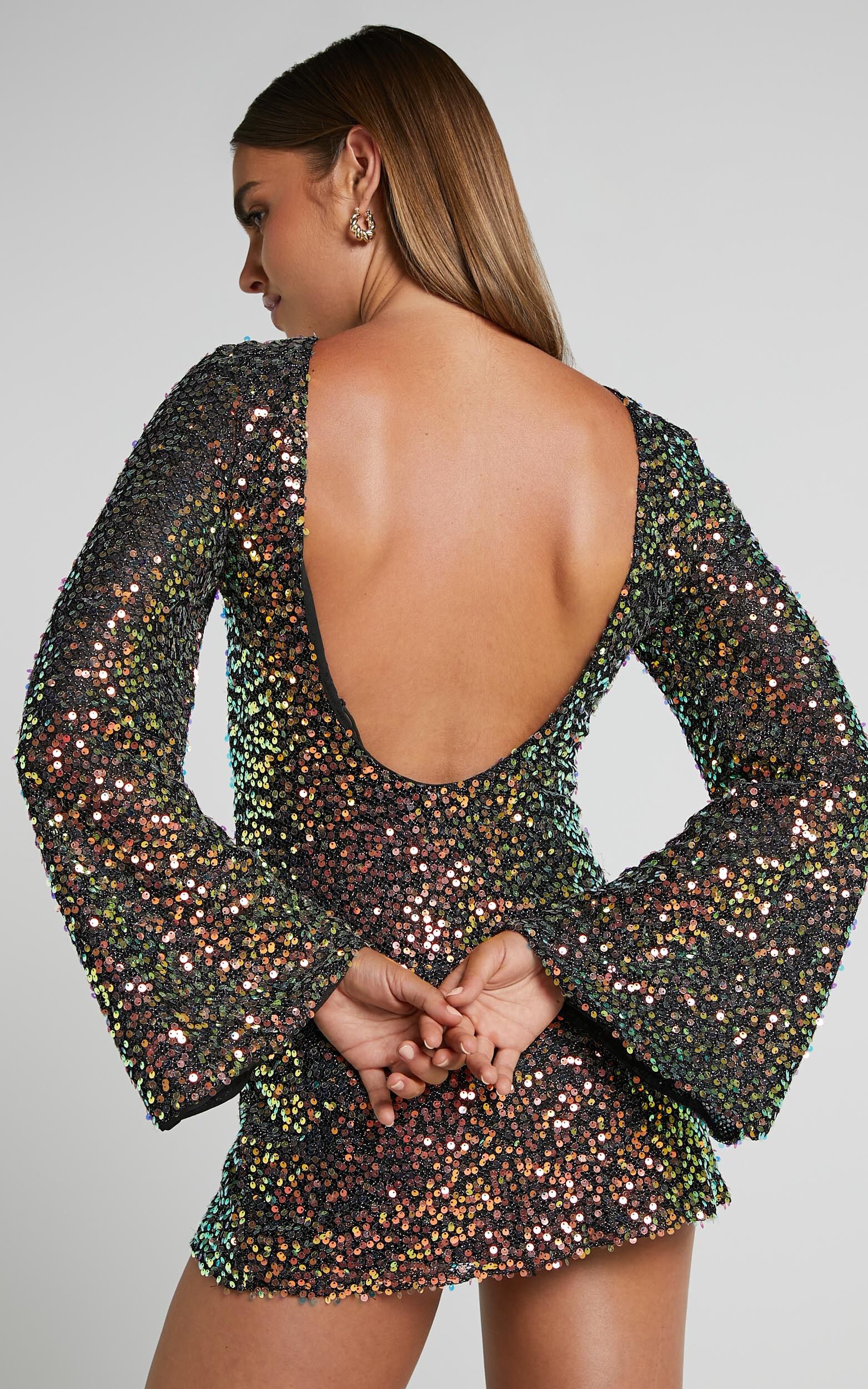 Long sleeve rainbow sequin dress best sale