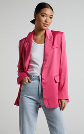 Jannie Blazer - Oversized Plunge Button Up Blazer in Pink | Showpo USA