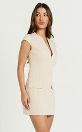 Nina Mini Dress - Zip Front Cap Sleeve Dress in Cream | Showpo