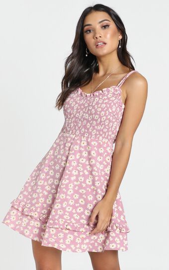 Serenity Shirred Bodice Mini Dress In Pink Floral