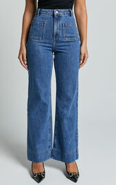 Vancouver Jeans - High Waist Straight Leg Patch Pocket Denim Jeans in ...
