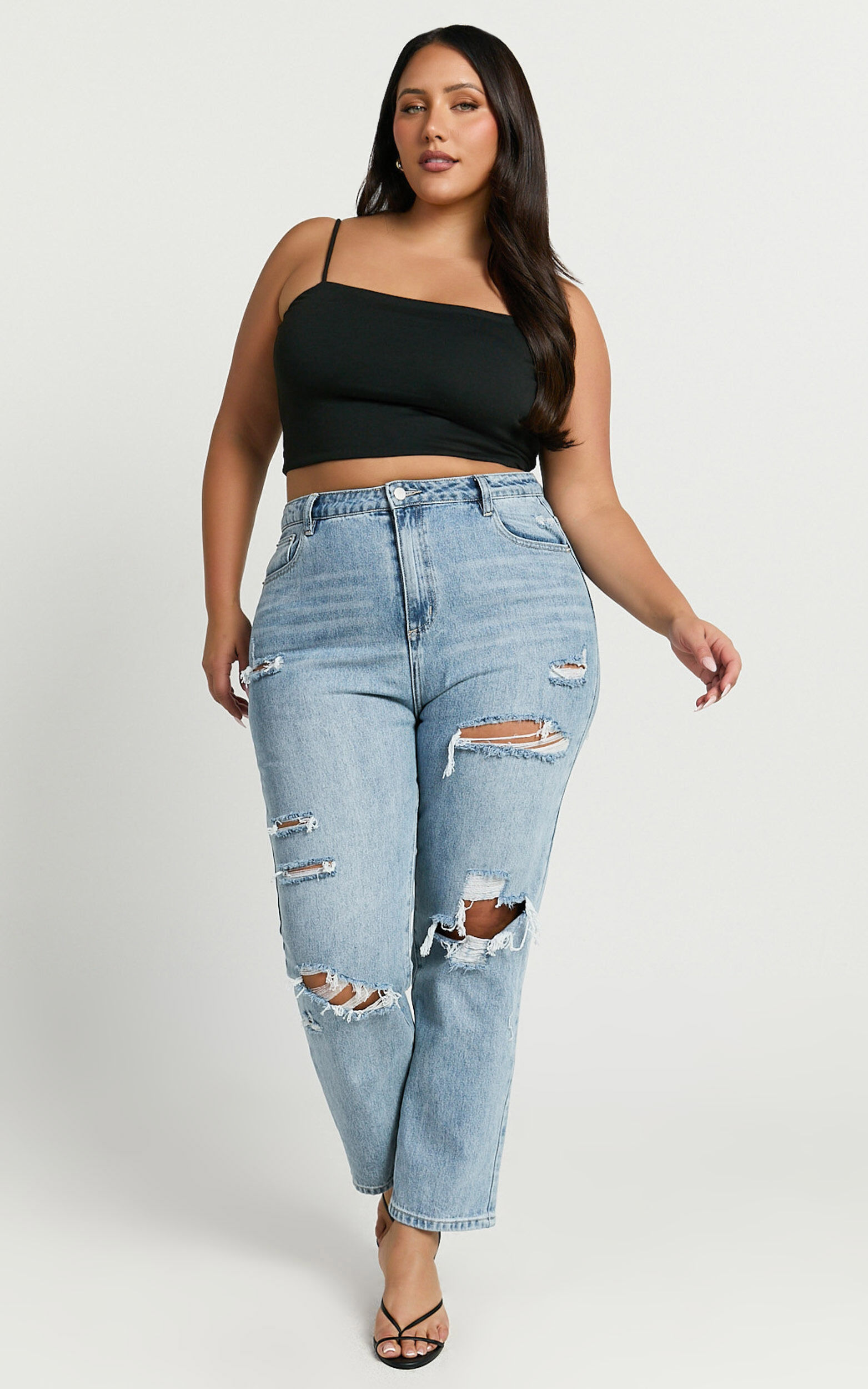 大人 可愛い 服  Jeans Billie - Denim Mom Distressed Cotton Waisted High ダイエットドリンク