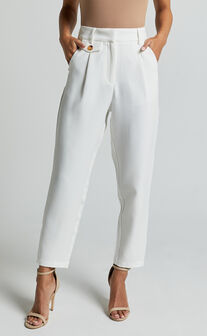 Suri Cropped Pant - High Waisted Tapered Tailored Pant With Pocket Detail in White