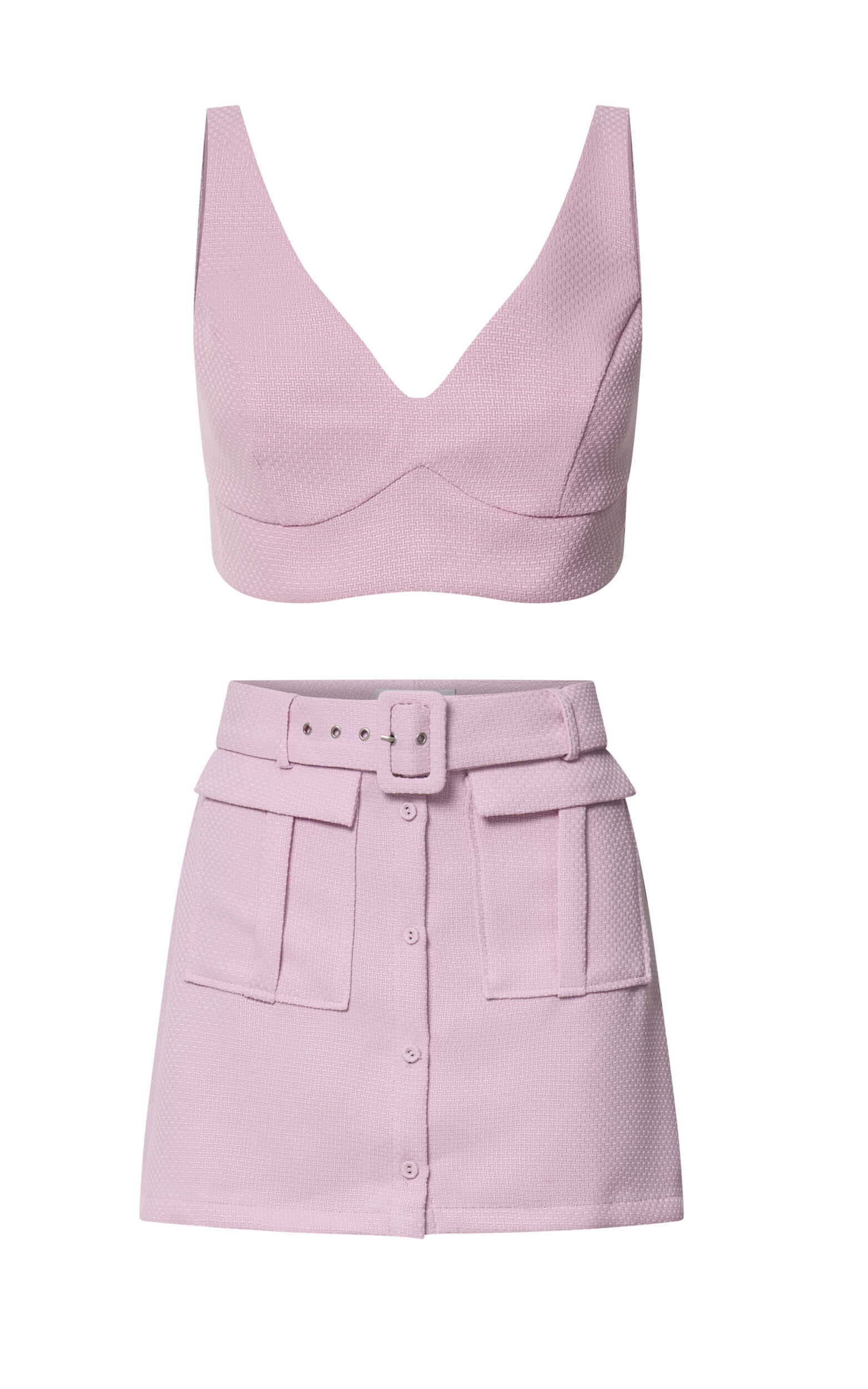 Sarah Two Piece Set - V Neck Crop Top and Belted Utility