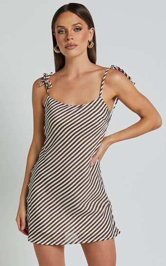 Cassamra Mini Dress - Cowl Back Tie Strap Dress in Chocolate