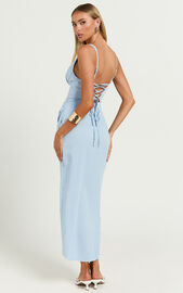Cooper Midi Dress - Underwire Cut Out Ruched Wrap Dress in Light Blue ...