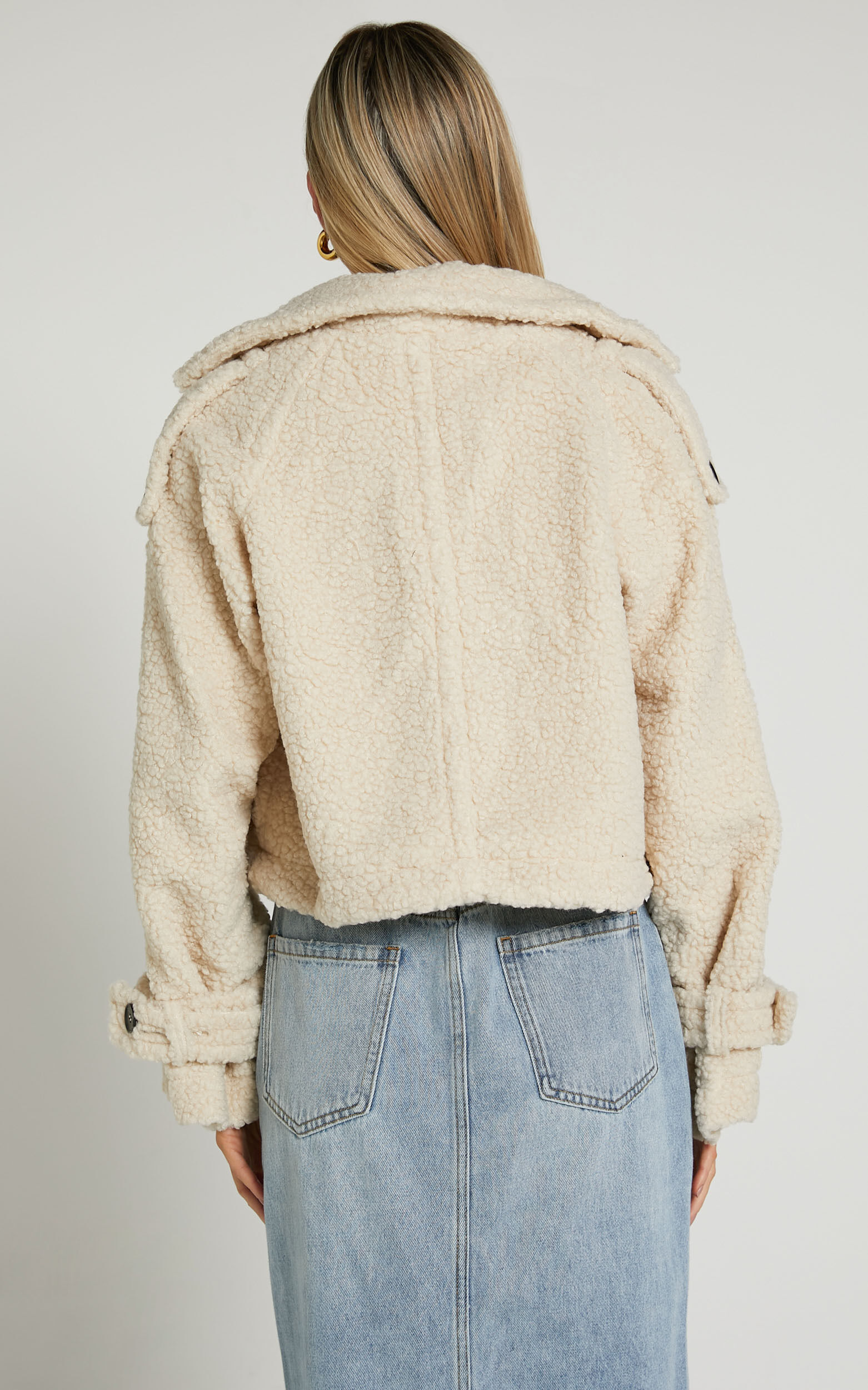 Cream borg cropped trucker jacket 2025