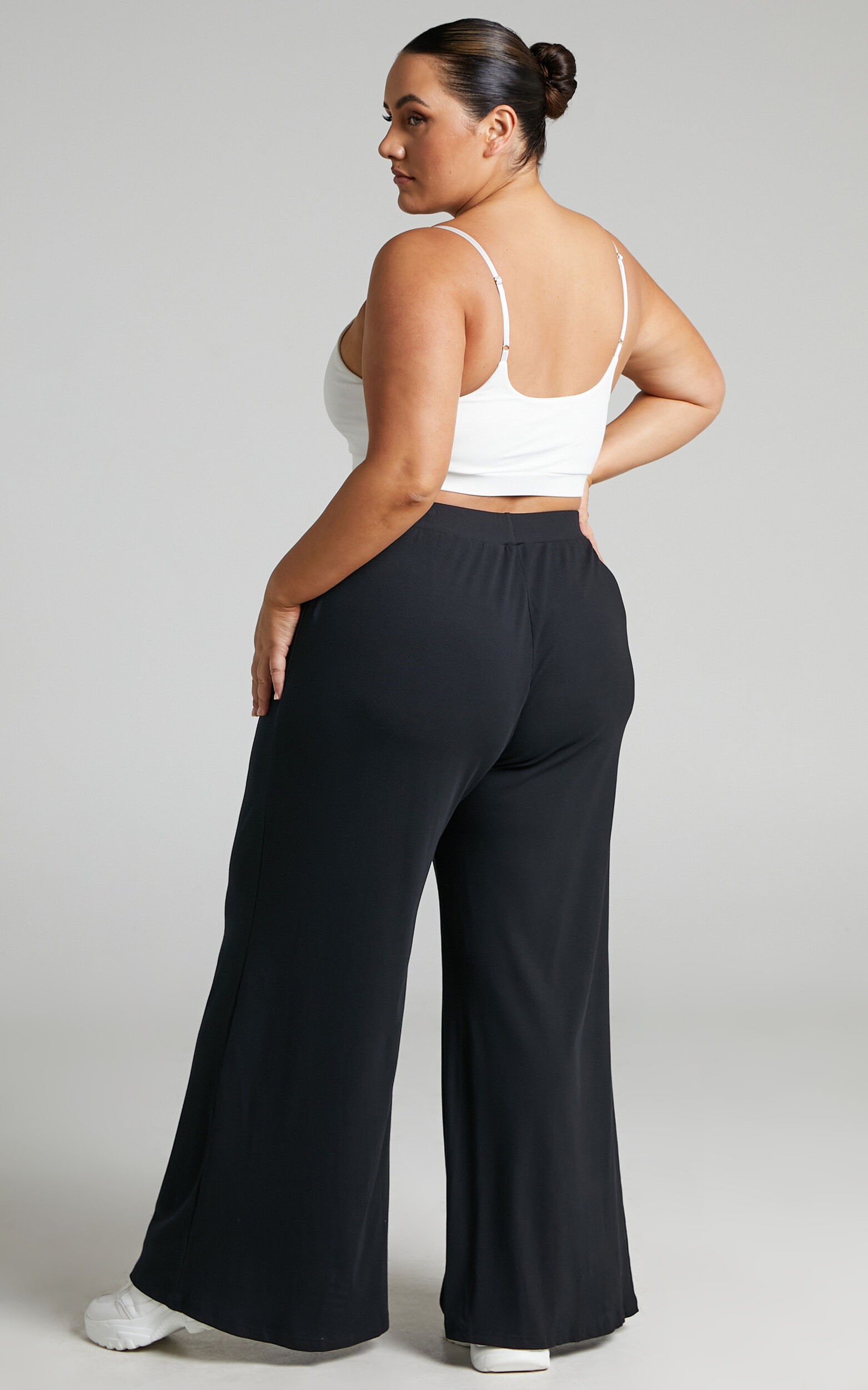 High Waisted Soft Ribbed Wide Leg Pant