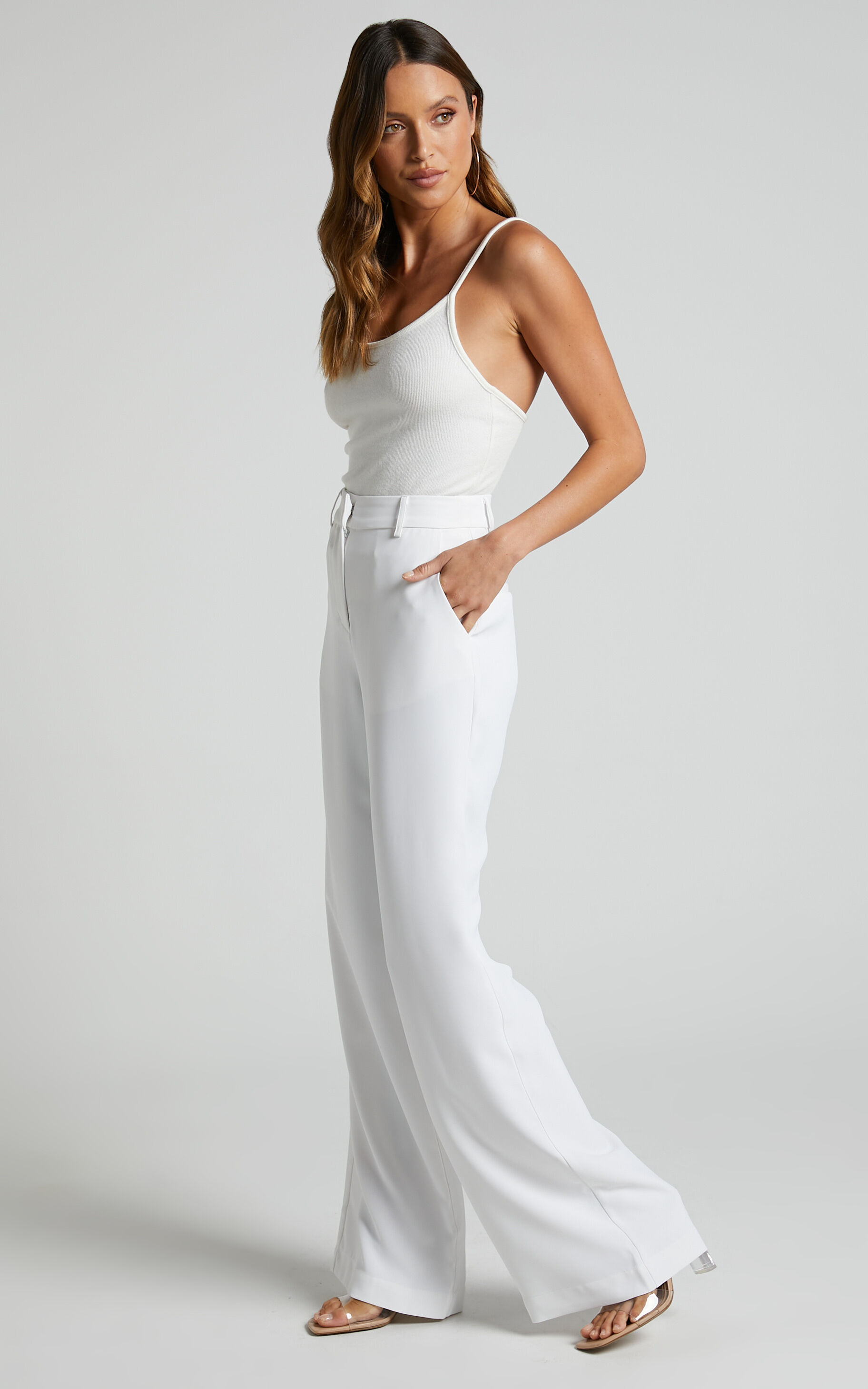 White high waisted on sale wide leg trousers