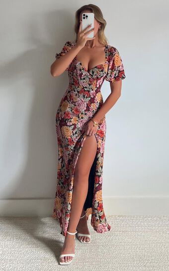 Lorie Maxi Dress - Short Sleeve Cut Out Tie Back Dress in Boheme Floral