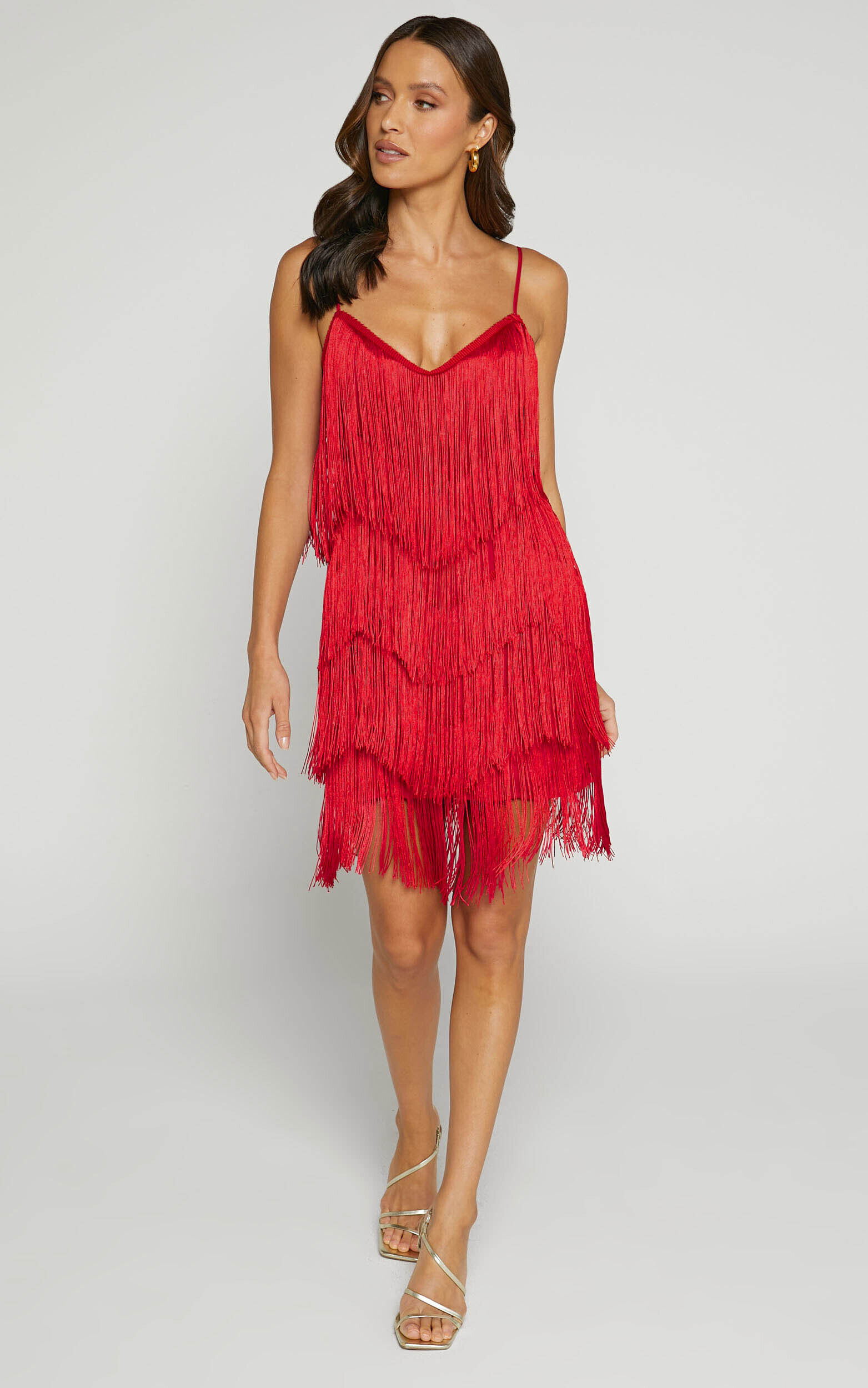Red fringe hotsell dress